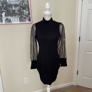 Contrast Mesh Lantern Sleeve Bodycon Dress NEVER WORN